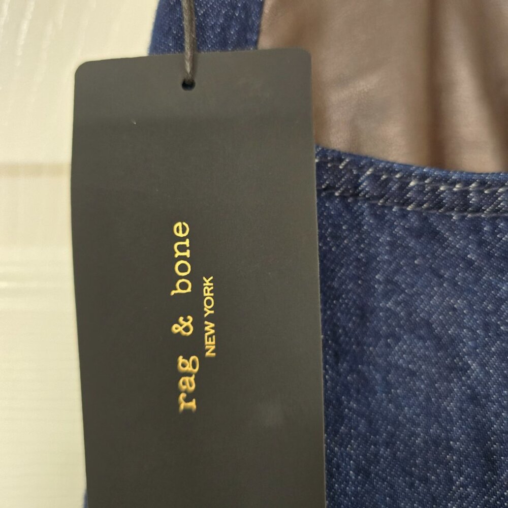 Rag & Bone Lori Mid-Rise Wide Leg Jeans Dark Rinse Faux Leather Trim Size 29 NWT - Picture 3 of 9